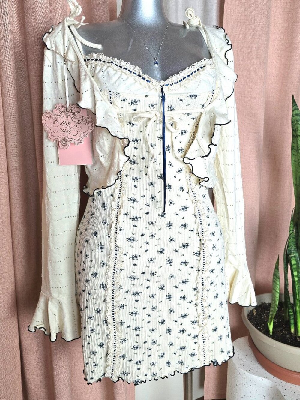 Lacemade Official Ditsy Floral 2 Peice Pointenelle Dress Set, sz L